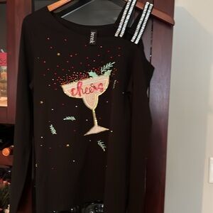 HOLIDAY SEQUIN PARTY COCKTAIL LONG SLEEVE TOP SMALL